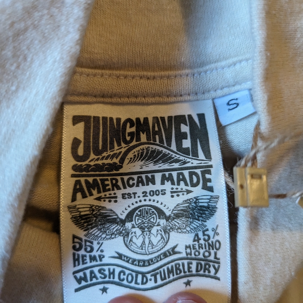 NWT Jungmaven IWEYOU Hemp Merino Wool Sweatshirt Washed White Men's Size Small - Picture 3 of 5